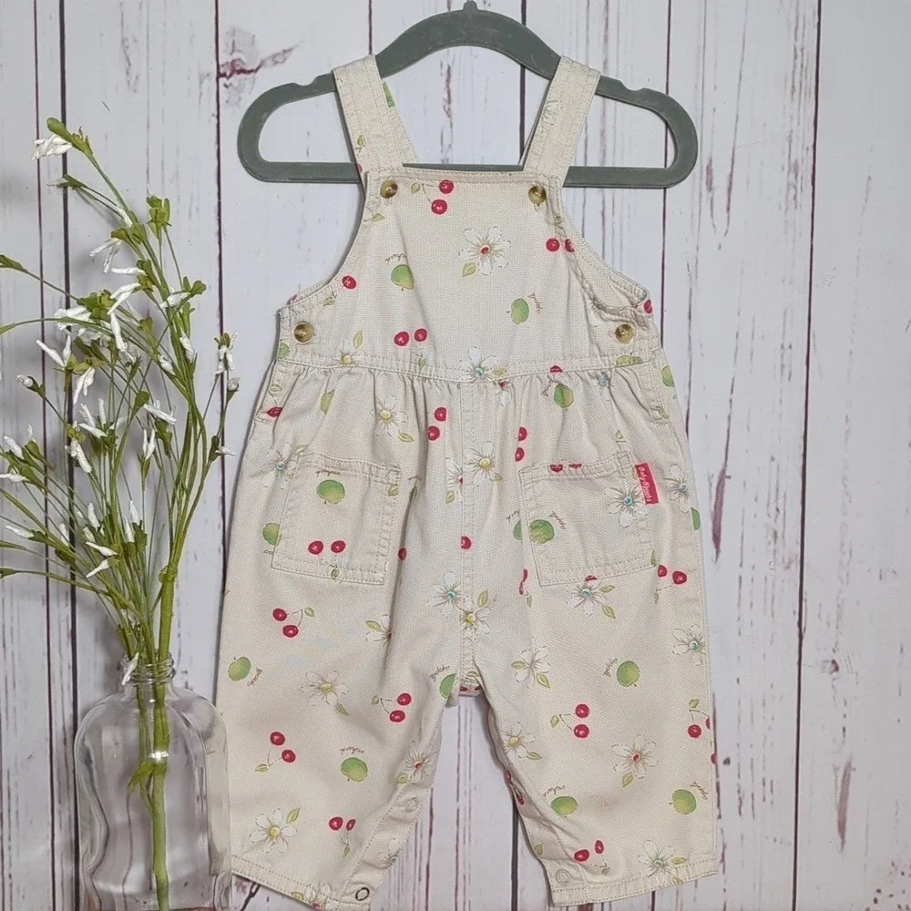 Vintage 90's OshKosh Apple Orchard Cherry Daisy Baby Overalls 6-9 Months RARE‎